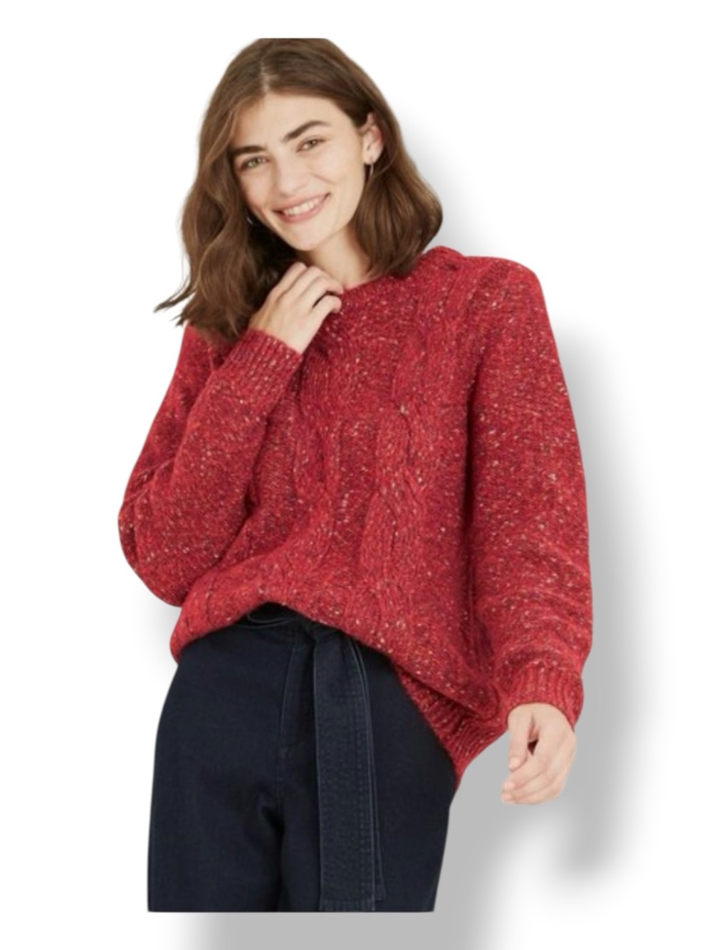 A New Day Women’s Crewneck Cable-Knit Sweater Chunky Marled Confetti Red L